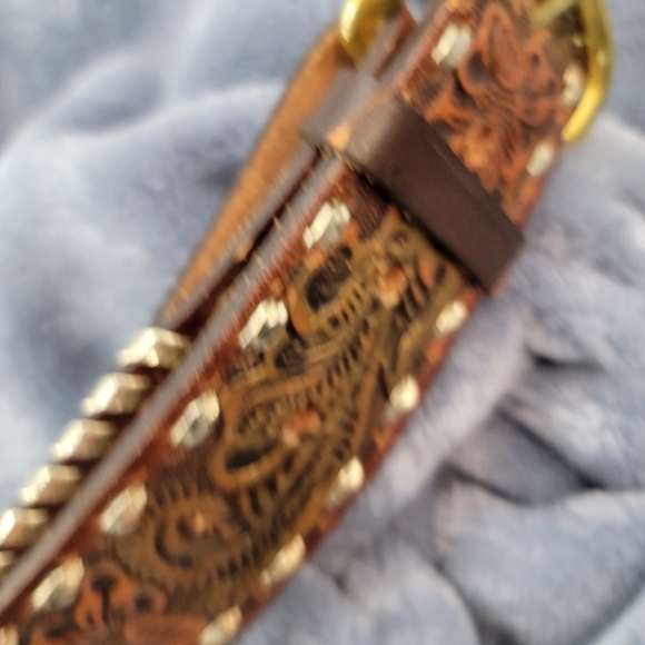 Big John mens western hand tooled saddle leather belt Sz - Picture 5 of 12